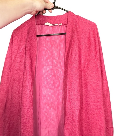 Soft Surroundings Knit Open Front Paisley Patterned Back Raspberry Pink Cardigan - Picture 6 of 7